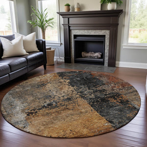 HomeRoots 8' Copper Beige and Gray Abstract Round Rug - Washable, UV-Protected, Stylish & Durable Design for Homes 688355