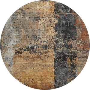HomeRoots 8' Copper Beige and Gray Abstract Round Rug - Washable, UV-Protected, Stylish & Durable Design for Homes 688355