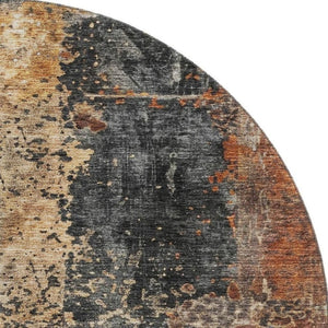 HomeRoots 8' Copper Beige and Gray Abstract Round Rug - Washable, UV-Protected, Stylish & Durable Design for Homes 688355