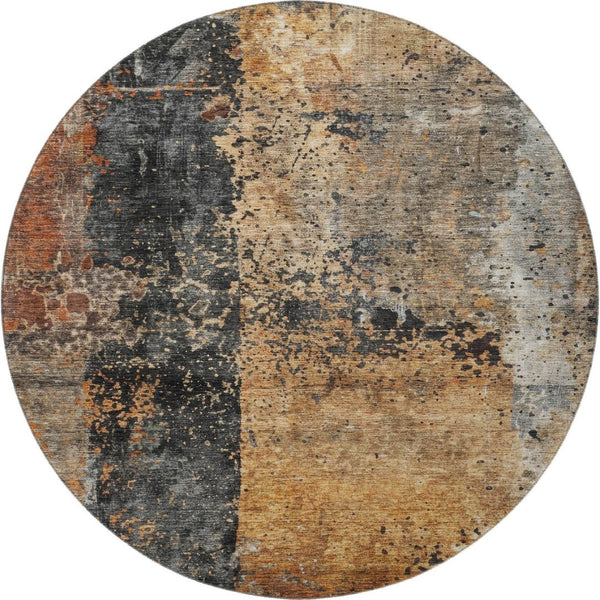 HomeRoots 8' Copper Beige and Gray Abstract Round Rug - Washable, UV-Protected, Stylish & Durable Design for Homes 688355