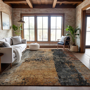 HomeRoots 8' X 10' Abstract Copper Beige & Gray Washable Area Rug - UV Protected, Stain-Resistant, Durable Design 688356
