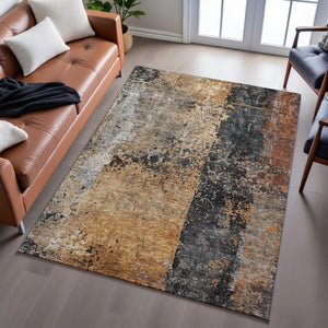 HomeRoots 8' X 10' Abstract Copper Beige & Gray Washable Area Rug - UV Protected, Stain-Resistant, Durable Design 688356