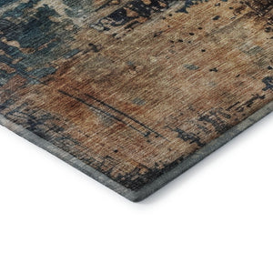 HomeRoots 8' Modern Abstract Washable Round Rug in Teal, Beige & Gray – Stain-Resistant with UV Protection! 688361