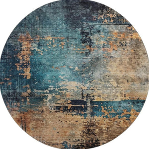 HomeRoots 8' Modern Abstract Washable Round Rug in Teal, Beige & Gray – Stain-Resistant with UV Protection! 688361