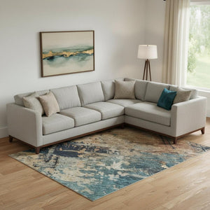HomeRoots 9' X 12' Stylish Teal Beige and Gray Abstract Area Rug – Washable, UV-Protected, and Pet-Friendly! 688363