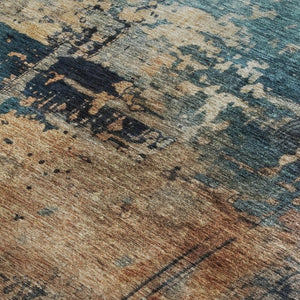 HomeRoots 10' X 14' Teal Beige Gray Modern Abstract Area Rug - Washable, UV Protected, Durable for High-Traffic Homes 688364
