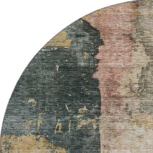 HomeRoots 8' Stylish Taupe Teal & Pink Abstract Washable Round Rug with UV Protection for Kids & Pets 688367