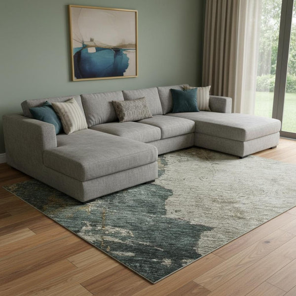 HomeRoots 8' X 10' Abstract Area Rug in Taupe, Teal & Pink - Washable, UV Protected, Stain-Resistant Beauty! 688368