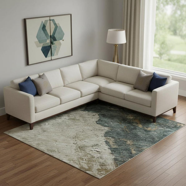 HomeRoots 9' X 12' Taupe Teal & Pink Abstract Area Rug – Washable, UV-Protected, Durable for High-Traffic Spaces 688369