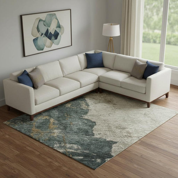 HomeRoots 10' X 14' Stylish Abstract Washable Area Rug in Taupe, Teal & Pink - Durable, UV Protected Design! 688370