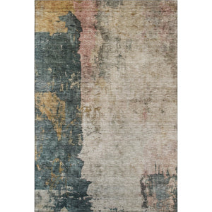 HomeRoots 10' X 14' Stylish Abstract Washable Area Rug in Taupe, Teal & Pink - Durable, UV Protected Design! 688370