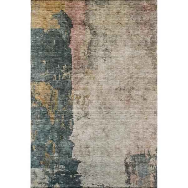HomeRoots 10' X 14' Stylish Abstract Washable Area Rug in Taupe, Teal & Pink - Durable, UV Protected Design! 688370