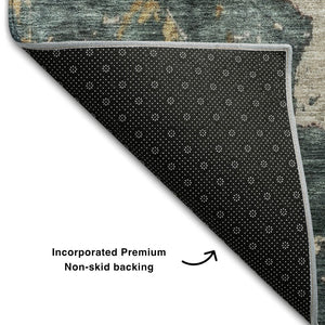 HomeRoots 10' X 14' Stylish Abstract Washable Area Rug in Taupe, Teal & Pink - Durable, UV Protected Design! 688370