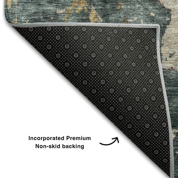 HomeRoots 10' X 14' Stylish Abstract Washable Area Rug in Taupe, Teal & Pink - Durable, UV Protected Design! 688370