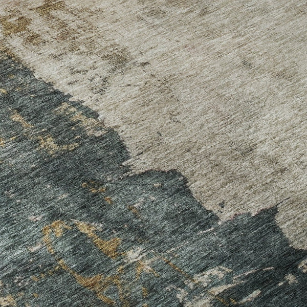 HomeRoots 10' X 14' Stylish Abstract Washable Area Rug in Taupe, Teal & Pink - Durable, UV Protected Design! 688370