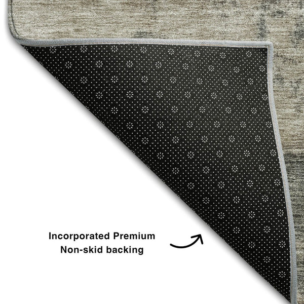 HomeRoots 5' Coffee and Beige Abstract Area Rug - Washable, UV Protected, Durable, Kid & Pet Friendly Design 688372