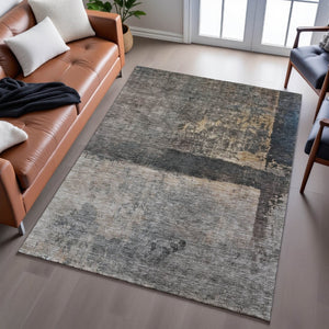 HomeRoots 5' Coffee and Beige Abstract Area Rug - Washable, UV Protected, Durable, Kid & Pet Friendly Design 688372
