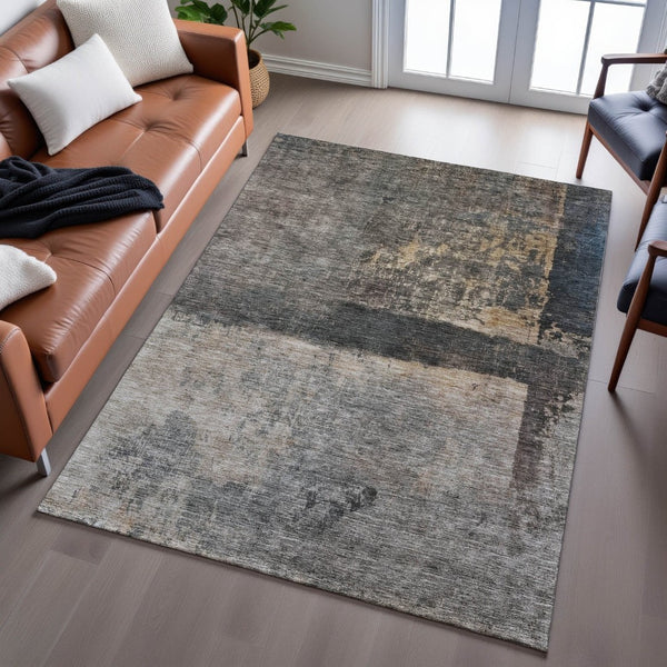 HomeRoots 5' Coffee and Beige Abstract Area Rug - Washable, UV Protected, Durable, Kid & Pet Friendly Design 688372