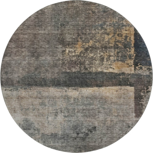 HomeRoots 8' Abstract Coffee and Beige Round Rug - Washable, UV-Protected, Durable Design for Modern Homes 688373