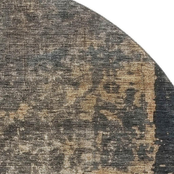 HomeRoots 8' Abstract Coffee and Beige Round Rug - Washable, UV-Protected, Durable Design for Modern Homes 688373