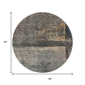 HomeRoots 8' Abstract Coffee and Beige Round Rug - Washable, UV-Protected, Durable Design for Modern Homes 688373