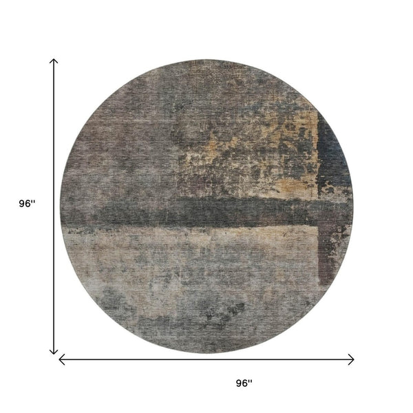 HomeRoots 8' Abstract Coffee and Beige Round Rug - Washable, UV-Protected, Durable Design for Modern Homes 688373