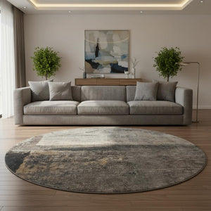 HomeRoots 8' Abstract Coffee and Beige Round Rug - Washable, UV-Protected, Durable Design for Modern Homes 688373