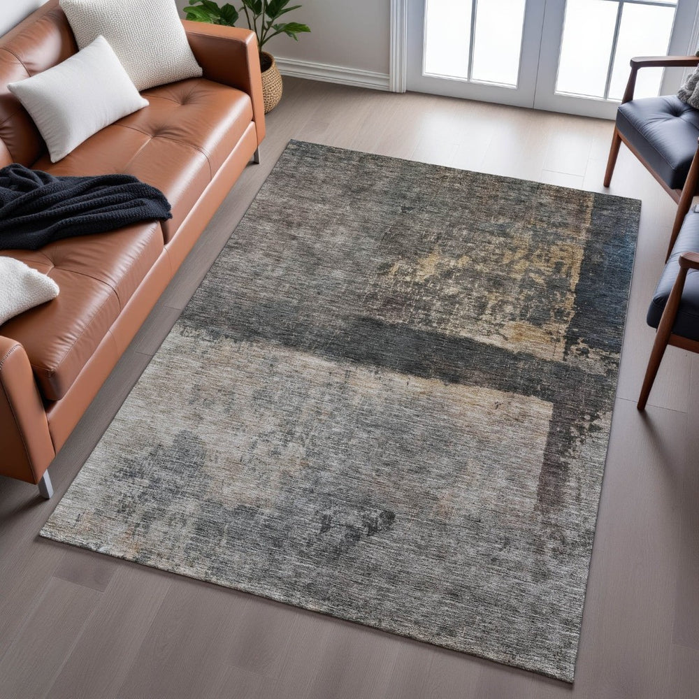HomeRoots 10' X 14' Coffee and Beige Abstract Area Rug - Stylish, Washable, UV-Protected for Busy Homes 688376