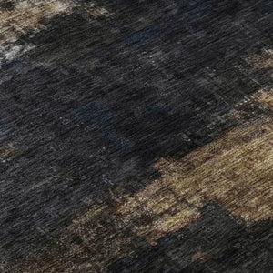HomeRoots 5' X 8' Modern Abstract Charcoal & Gold Area Rug – Washable, UV-Protected, Stain-Resistant Design! 688378