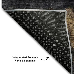 HomeRoots 8' Charcoal Gold & Beige Abstract Round Rug – Washable, UV Protected, Stylish for Any Space 688379