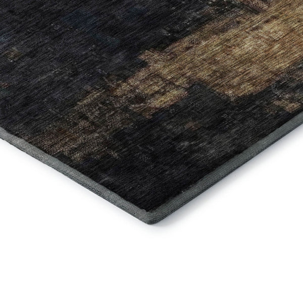 HomeRoots 8' Charcoal Gold & Beige Abstract Round Rug – Washable, UV Protected, Stylish for Any Space 688379