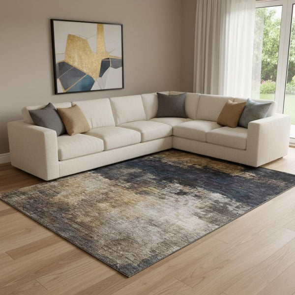 HomeRoots 8' X 10' Charcoal and Gold Washable Area Rug with UV Protection for Stylish, Durable Living Spaces 688380