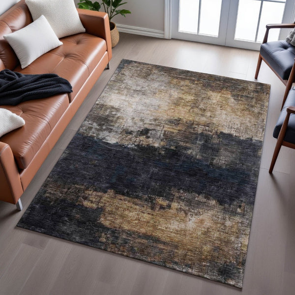 HomeRoots 8' X 10' Charcoal and Gold Washable Area Rug with UV Protection for Stylish, Durable Living Spaces 688380