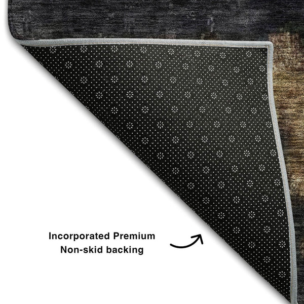 HomeRoots 9' X 12' Charcoal Gold Beige Abstract Area Rug - Washable, UV Protected & Stain Resistant Design 688381
