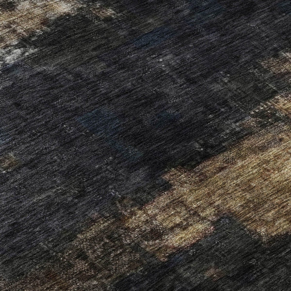 HomeRoots 9' X 12' Charcoal Gold Beige Abstract Area Rug - Washable, UV Protected & Stain Resistant Design 688381