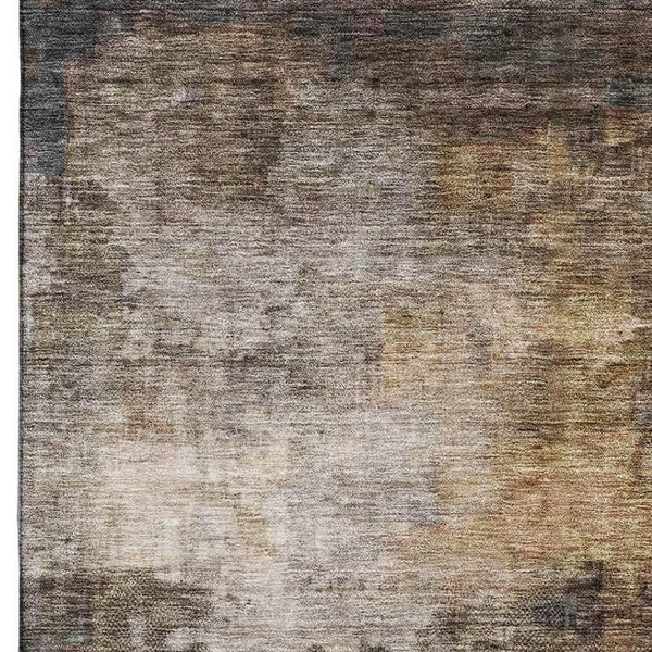 HomeRoots 9' X 12' Charcoal Gold Beige Abstract Area Rug - Washable, UV Protected & Stain Resistant Design 688381