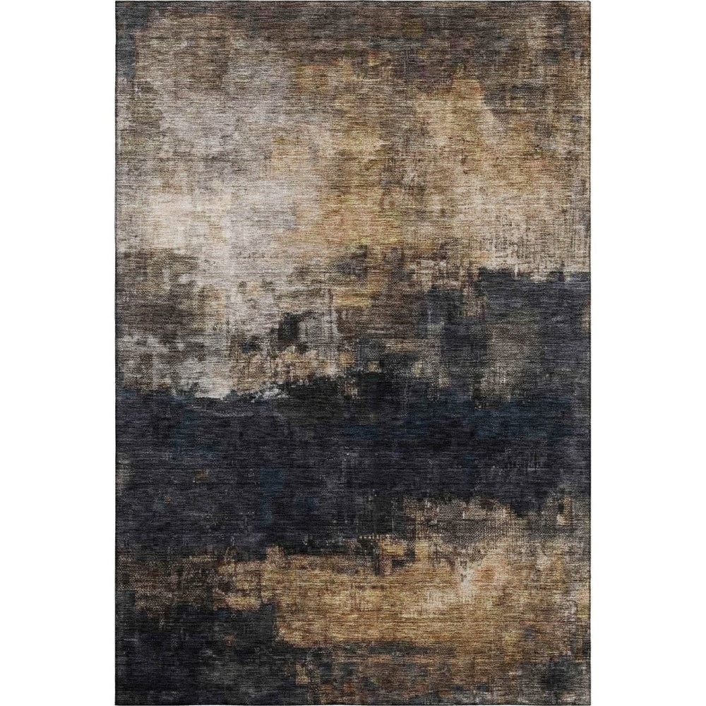 HomeRoots 10' X 14' Charcoal Gold & Beige Abstract Washable Area Rug - Durable, Stylish, UV Protected Design! 688382