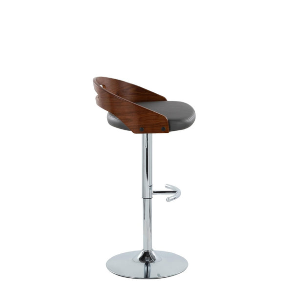 English Elm Adjustable Swivel Barstools with Chrome Base Walnut Accents and Grey Faux Leather Set of 2 B202S02167