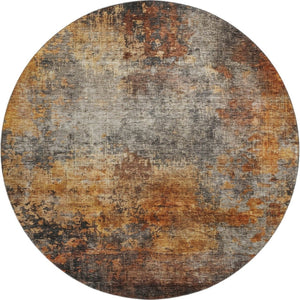 HomeRoots 8' Washable Round Rug in Rust, Silver & Gray - UV Protected, Stain Resistant, Perfect for Any Space! 688385