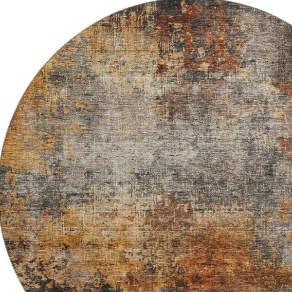 HomeRoots 8' Washable Round Rug in Rust, Silver & Gray - UV Protected, Stain Resistant, Perfect for Any Space! 688385