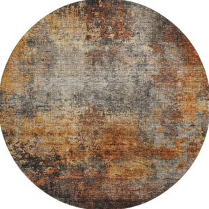 HomeRoots 8' Washable Round Rug in Rust, Silver & Gray - UV Protected, Stain Resistant, Perfect for Any Space! 688385