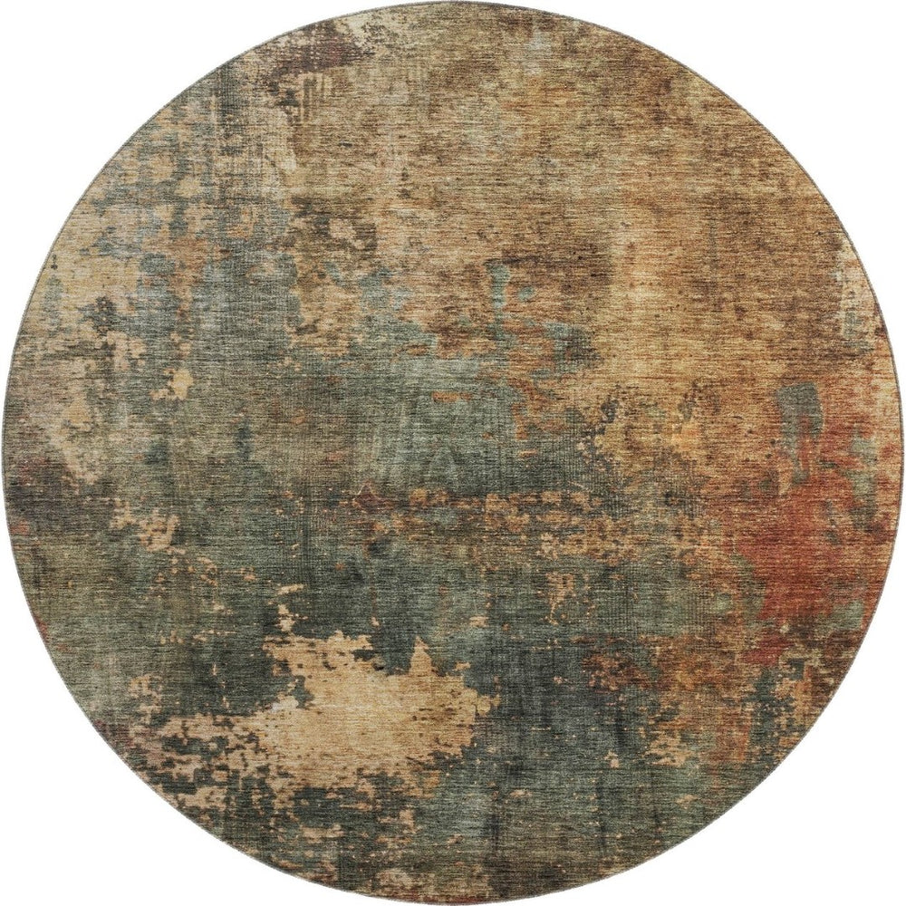 HomeRoots 8' Sage Copper Gold Abstract Washable Round Rug - Durable, Stain Resistant & UV Protected Beauty 688392