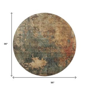 HomeRoots 8' Sage Copper Gold Abstract Washable Round Rug - Durable, Stain Resistant & UV Protected Beauty 688392