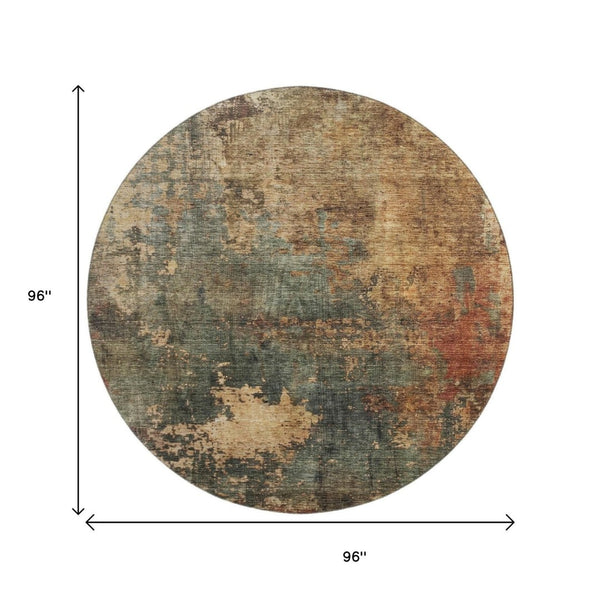 HomeRoots 8' Sage Copper Gold Abstract Washable Round Rug - Durable, Stain Resistant & UV Protected Beauty 688392