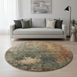 HomeRoots 8' Sage Copper Gold Abstract Washable Round Rug - Durable, Stain Resistant & UV Protected Beauty 688392