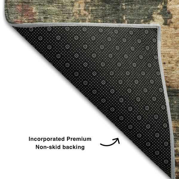 HomeRoots 9' X 12' Stylish Sage Copper Gold Abstract Washable Area Rug with UV Protection for Modern Homes 688394
