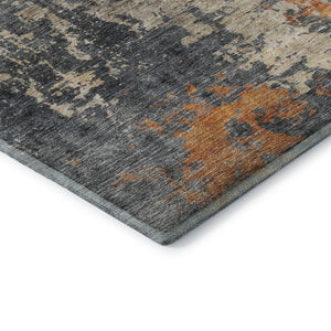 HomeRoots 8' Khaki Beige & Blue Abstract Washable Round Rug - Durable, UV-Protected, Stylish for Any Space 688398
