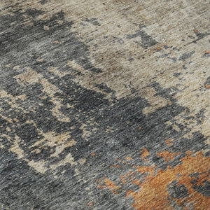 HomeRoots 8' Khaki Beige & Blue Abstract Washable Round Rug - Durable, UV-Protected, Stylish for Any Space 688398