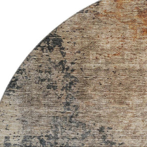 HomeRoots 8' Khaki Beige & Blue Abstract Washable Round Rug - Durable, UV-Protected, Stylish for Any Space 688398