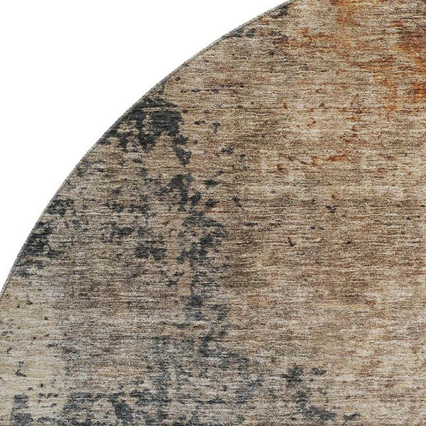 HomeRoots 8' Khaki Beige & Blue Abstract Washable Round Rug - Durable, UV-Protected, Stylish for Any Space 688398
